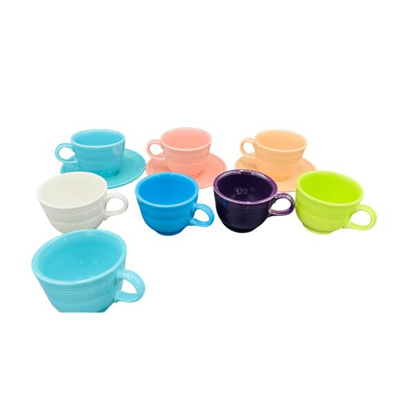 Fiesta Ware Other - ☕ Vintage 12 Fiesta Ware Cup Saucer Creamer Set Colorful Ceramic Retro Kitchen
